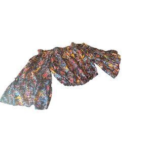 Free People Floral Print Viscose Smocked Off shoulder Top XS Boho Cottage